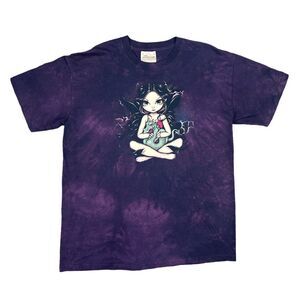 Vintage The Mountain Leather Tag Dark Purple Tie Dye Baby Fairy Tee - Size Large